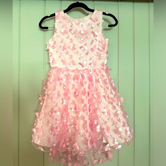 Girls pink 3d hi low butterfly mesh dress 8 rare editions - Picture 4 of 8